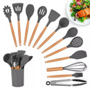 Kit Jogo 12 Peças Utensílios de Cozinha Silicone Colher Espátula cozinha Livre de BPA Antiaderente com Suporte