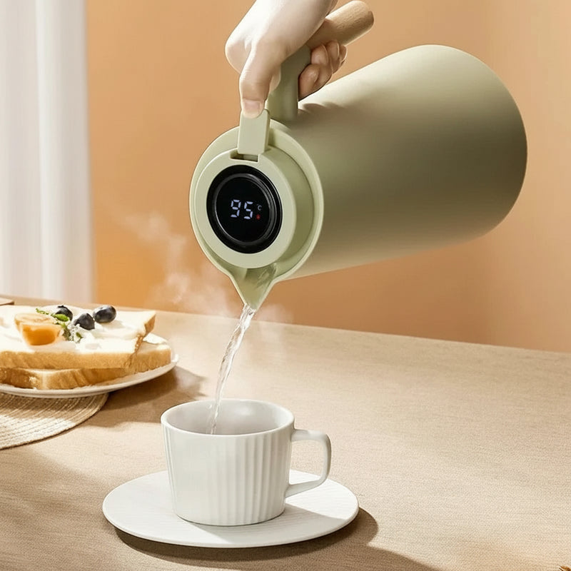 Garrafa Térmica com Termômetro Digital – 1 Litro | Cabo em Madeira